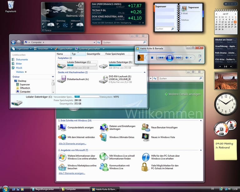 Desktop-Widgets und erhöhte Sicherheit zeichnet Windows Vista aus. Das Betriebssystem hatte Anfangs allerdings mit Problemen zu kämpfen. Erst ein umfangreiches Servicepack stellte die Nutzer von Vista zufrieden.