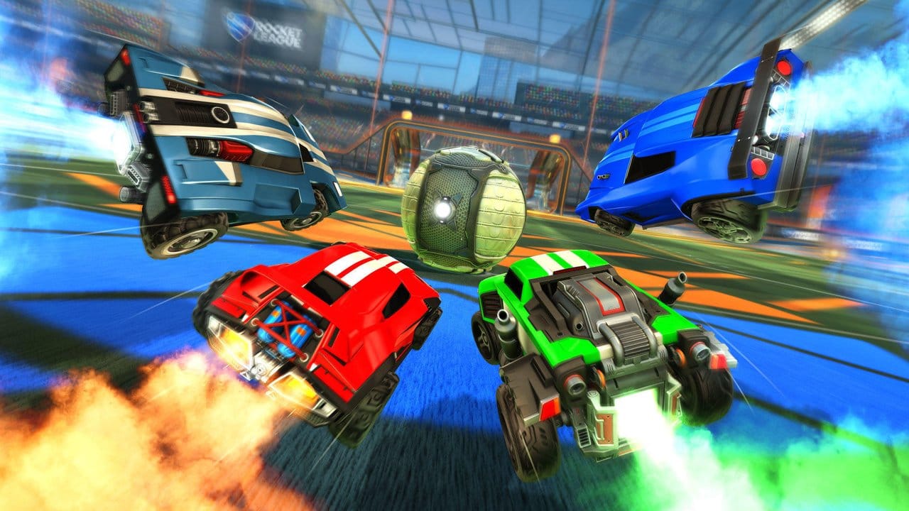 Flotte Autos und ein riesiger Ball: Das Auto-Fußball-Spiel "Rocket League" funktioniert gemeinsam sehr gut.