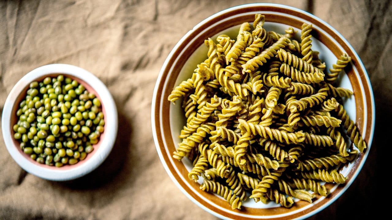 Die grünen Spirelli wurden aus Mungobohnen hergestellt.