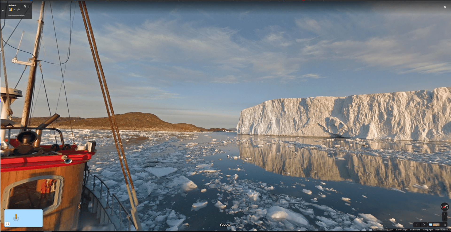 Eisberge werden seltener. Auf Google Maps lassen sich die weißen Riesen noch erkunden, vor der Küste Grönlands.