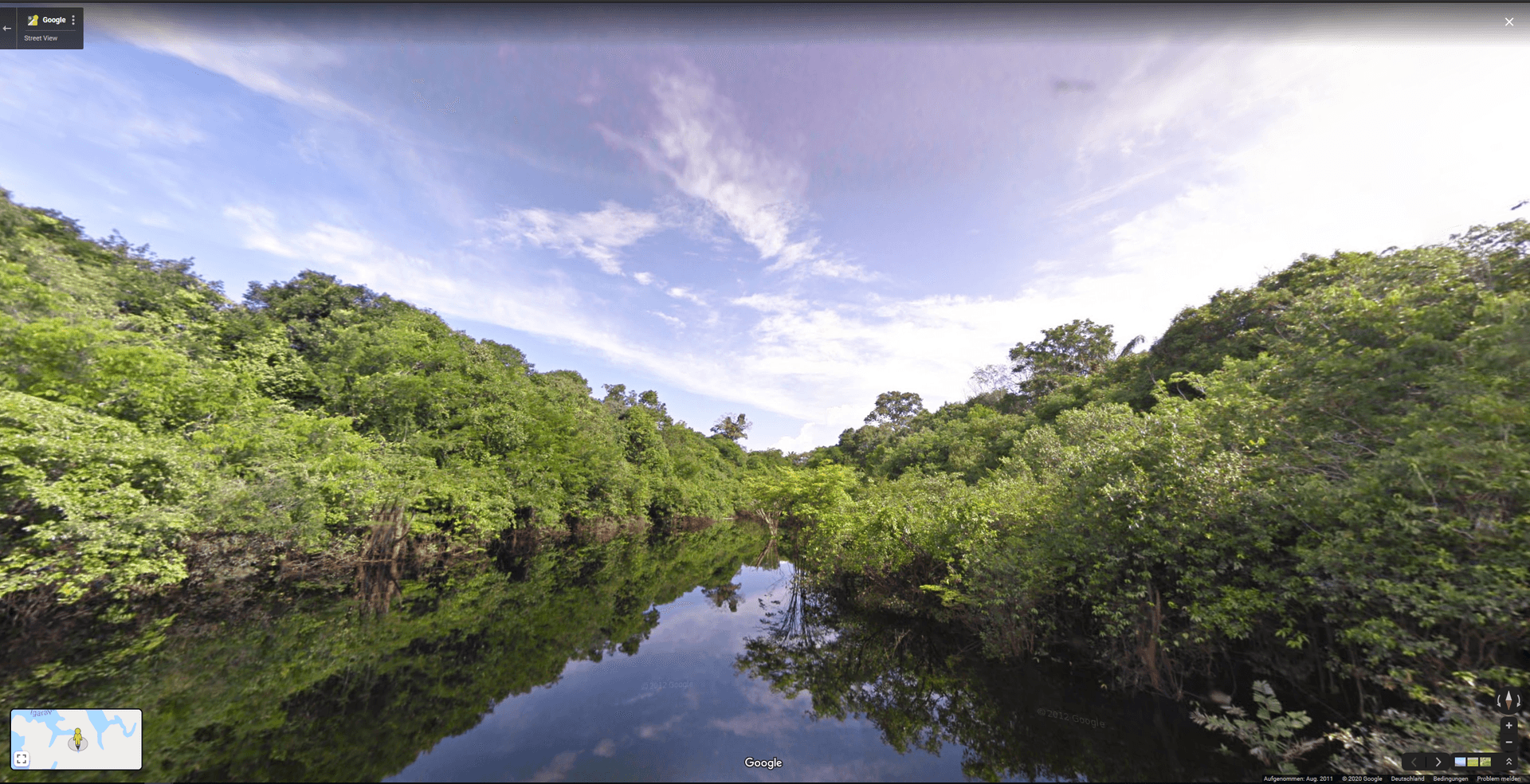 6.400 km lang ist der Amazonas. Mit Google Maps lässt sich darauf eine Bootsfahrt unternehmen, ganz ohne Angst vor Krokodilen.