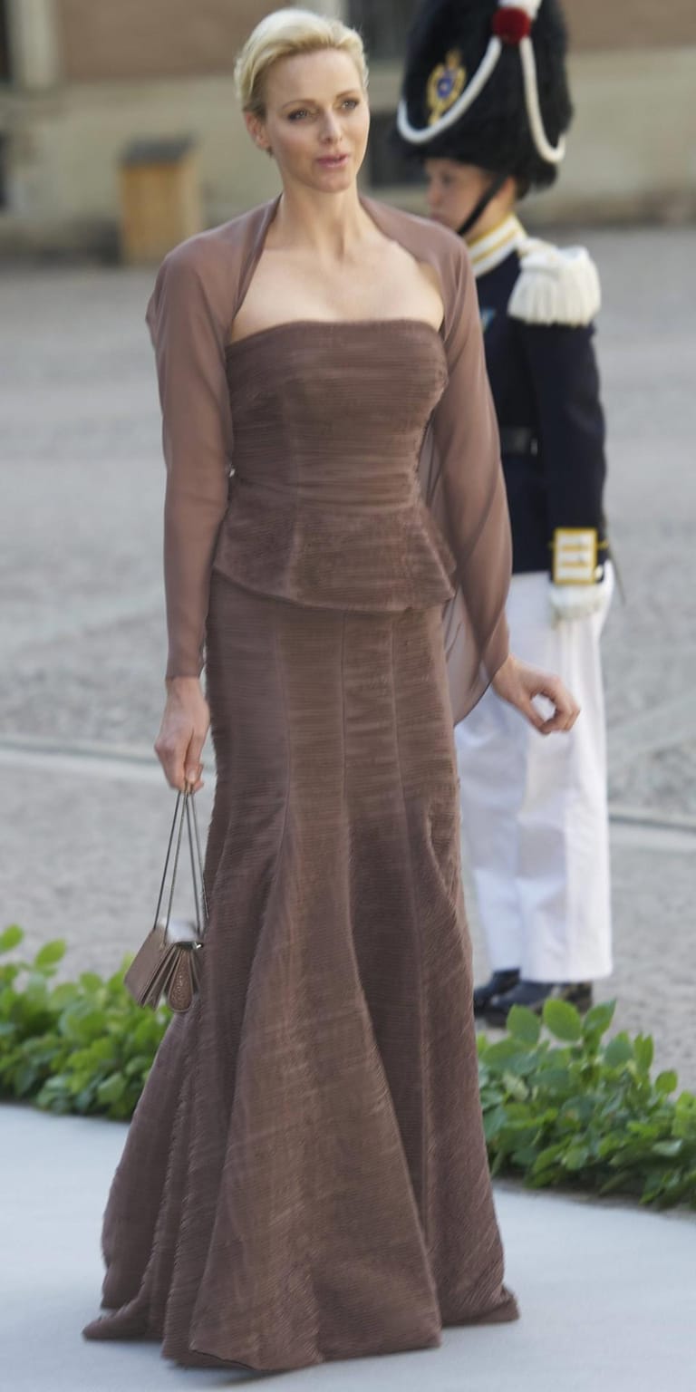 Fürstin Charlène im Juni 2013 bei der Hochzeit von Prinzessin Madeleine