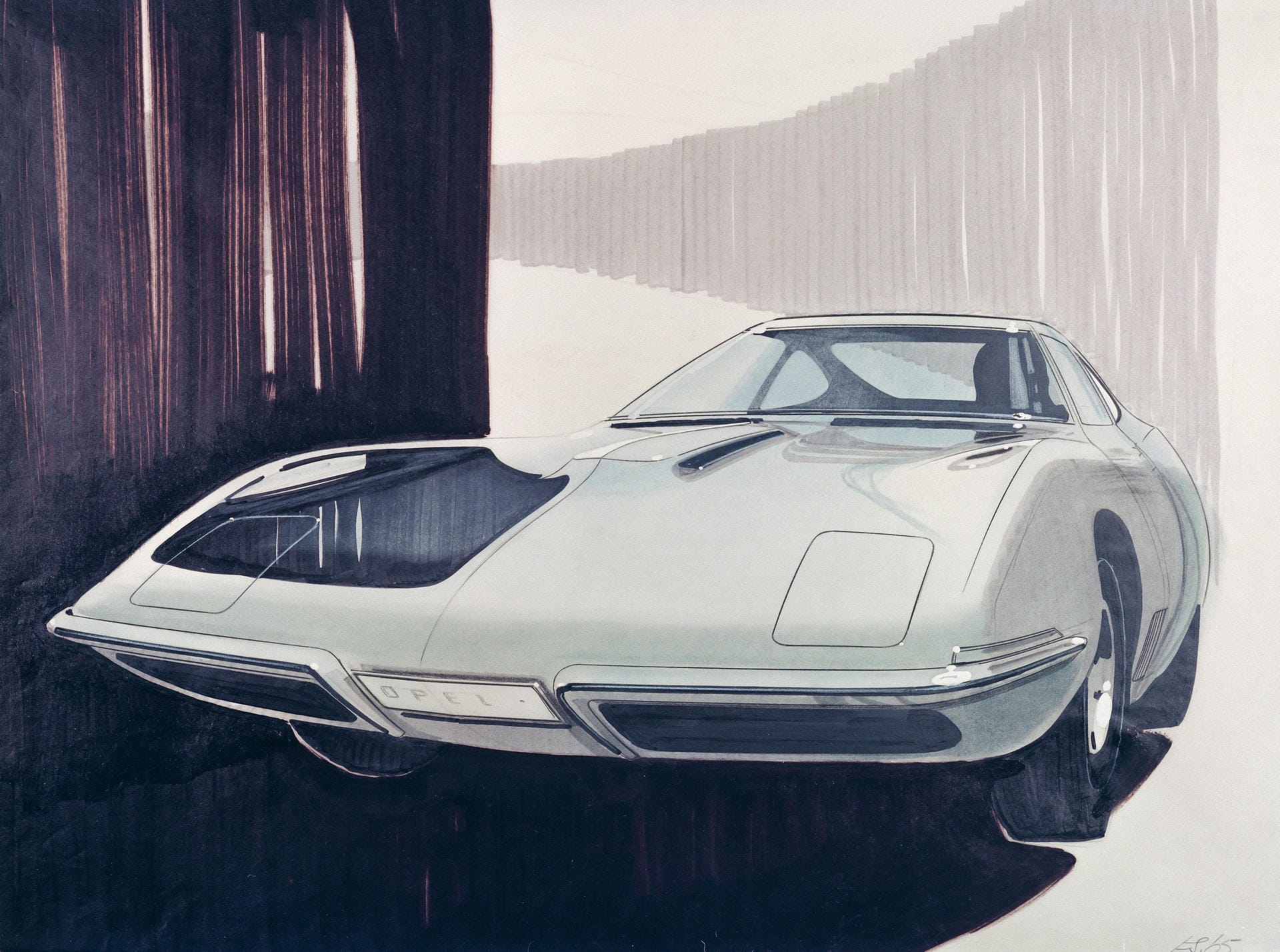 Design-Skizze: Aus diesem Entwurf wurde später der Opel GT.
