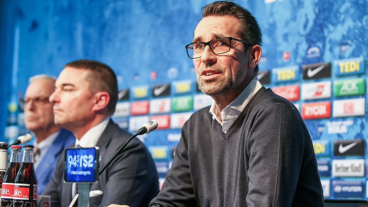Nahmen Stellung zur Situation bei Hertha BSC: Manager Michael Preetz, Investor Windhorst und Präsident Werner Gegenbauer (r-l).