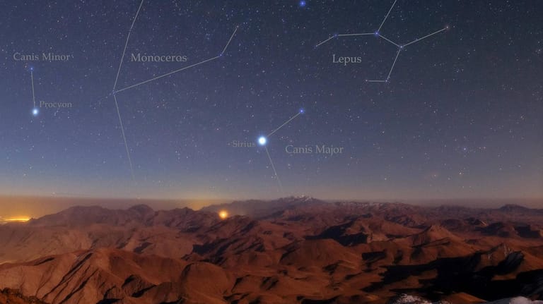 Canis Major: Der hellste Stern im Sternbild Großer Hund ist Sirius.
