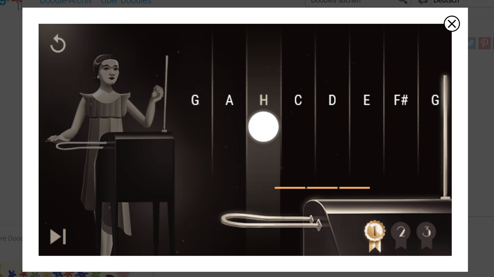 Clara Rockmore war berühmt für ihre Auftritte mit dem Theremin. User können in diesem Doodle das besondere Musikinstrument selbst ausprobieren.