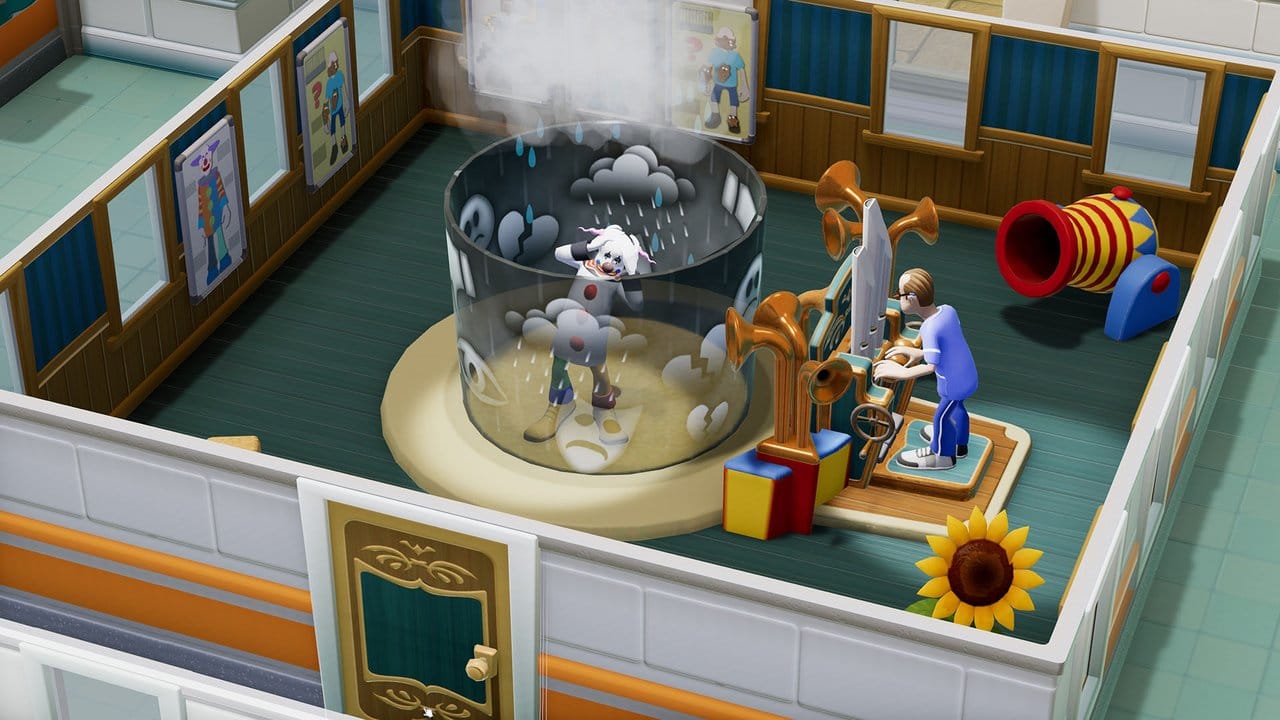 Musiktherapie für den Clown? Auch solche absurden Fälle begegnen Spielern im "Two Point Hospital". Musiktherapie für den Clown? Auch solche absurden Fälle begegnen Spielern im "Two Point Hospital".