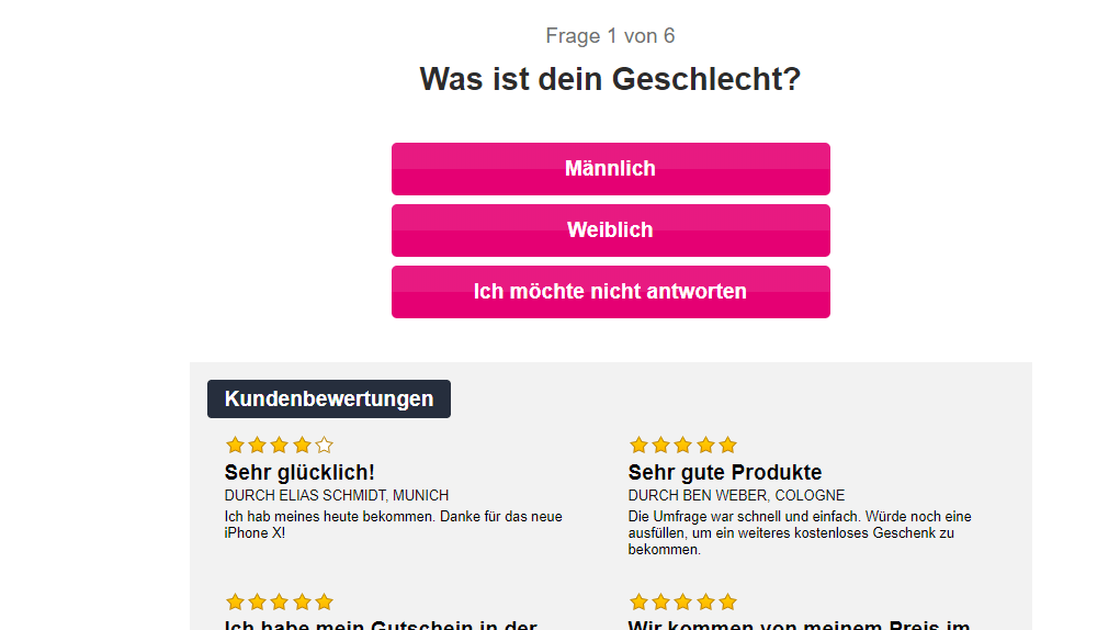 Wer auf den Link in der Nachricht klickt, soll an einer Umfrage teilnehmen.