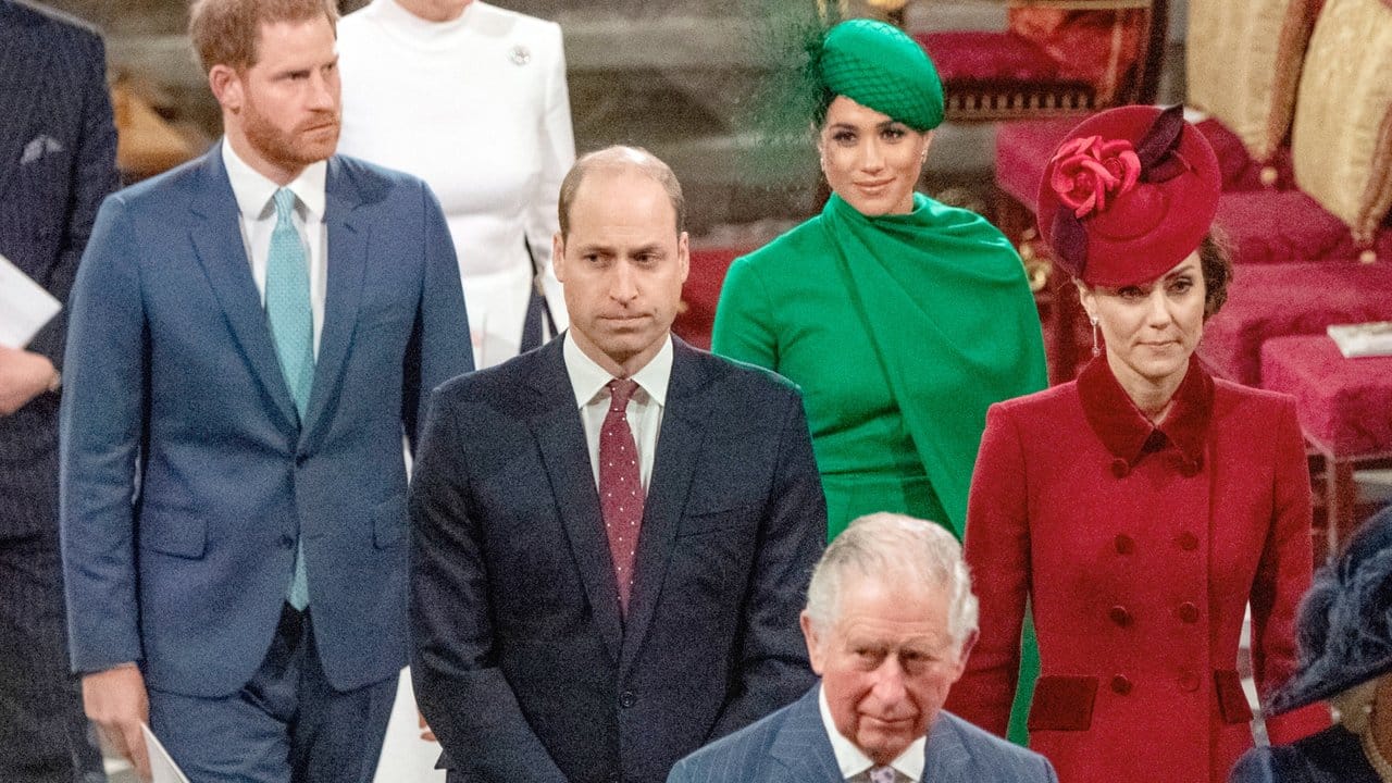 Prinz Harry (l-r), Prinz William, Herzogin Meghan, Herzogin Kate mit Prinz Charles am Commonwealth-Tag.