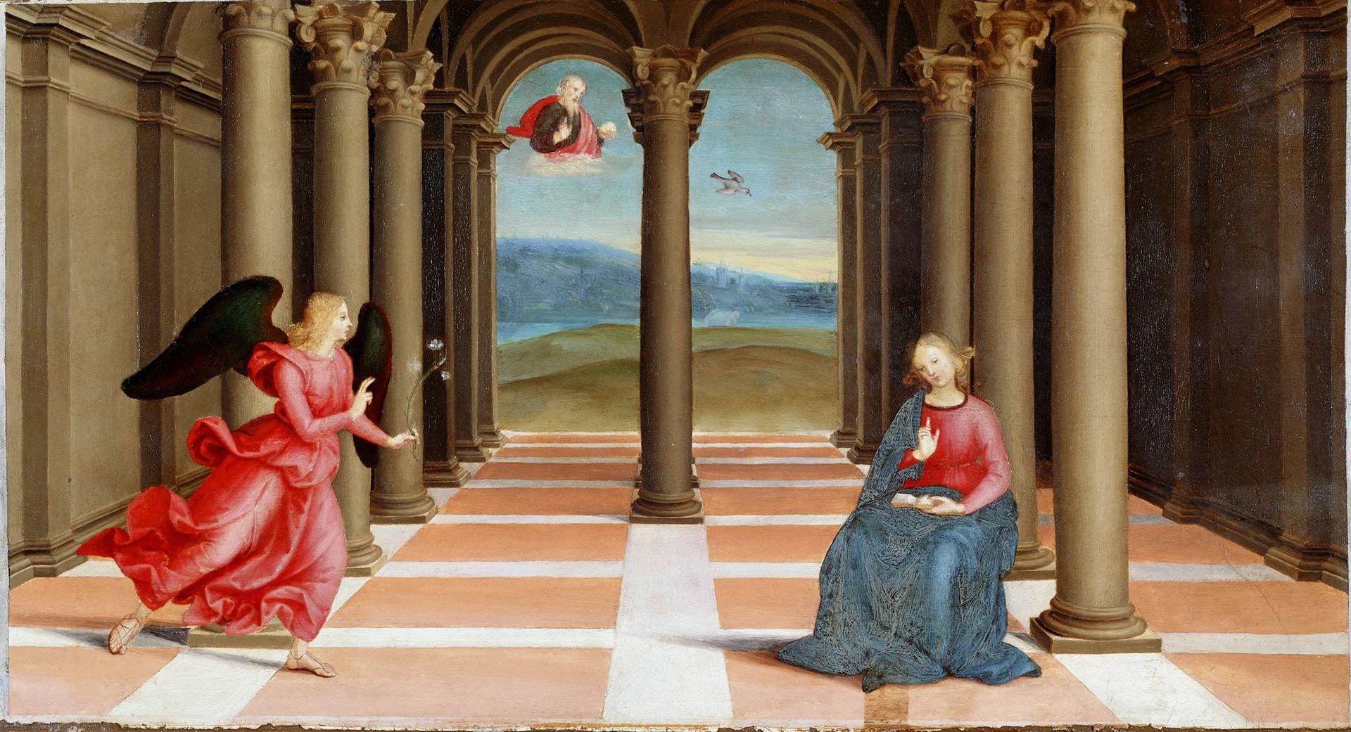Oddi-Altar: Die Verkündigung, 1502 - 1503, 27 x 50 cm, Öltempera auf Holz, Vatikanische Pinakothek