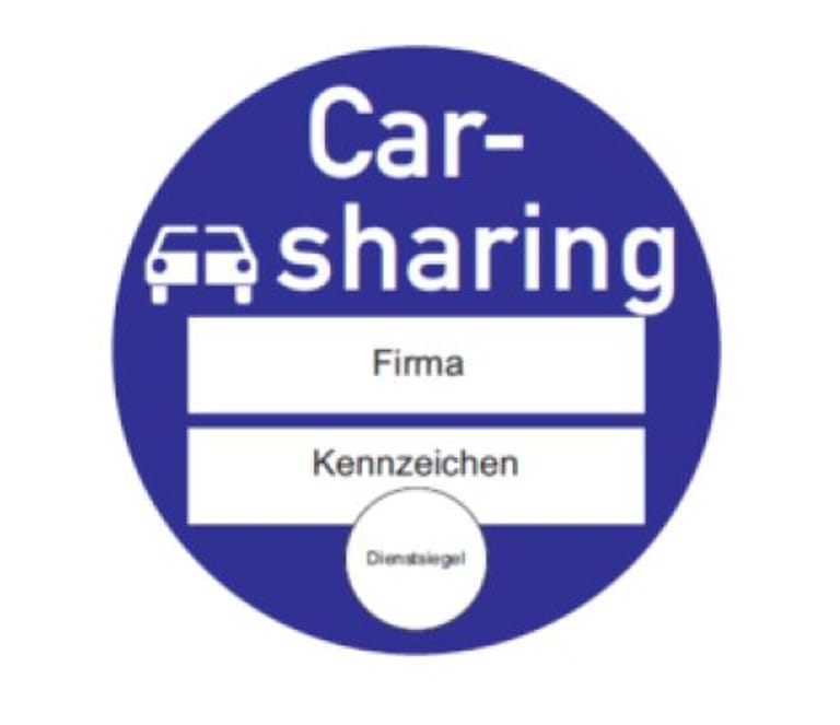 Sinnbild Plakette zur Kennzeichnung von Carsharing-Fahrzeugen: Die Plakette dient der Kennzeichnung von Carsharing-Fahrzeugen; sie soll gut sichtbar an der Windschutzscheibe befestigt werden.