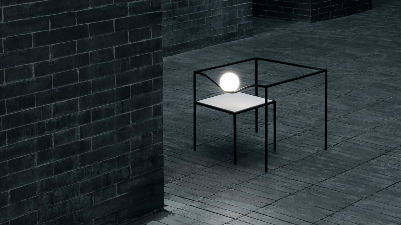 Als Tisch oder Wandobjekt: Der Japaner Oki Sato kombiniert bei der Leuchte Heco by Nendo für Flos einen dünnen Rahmen mit einer beleuchteten Kugel.