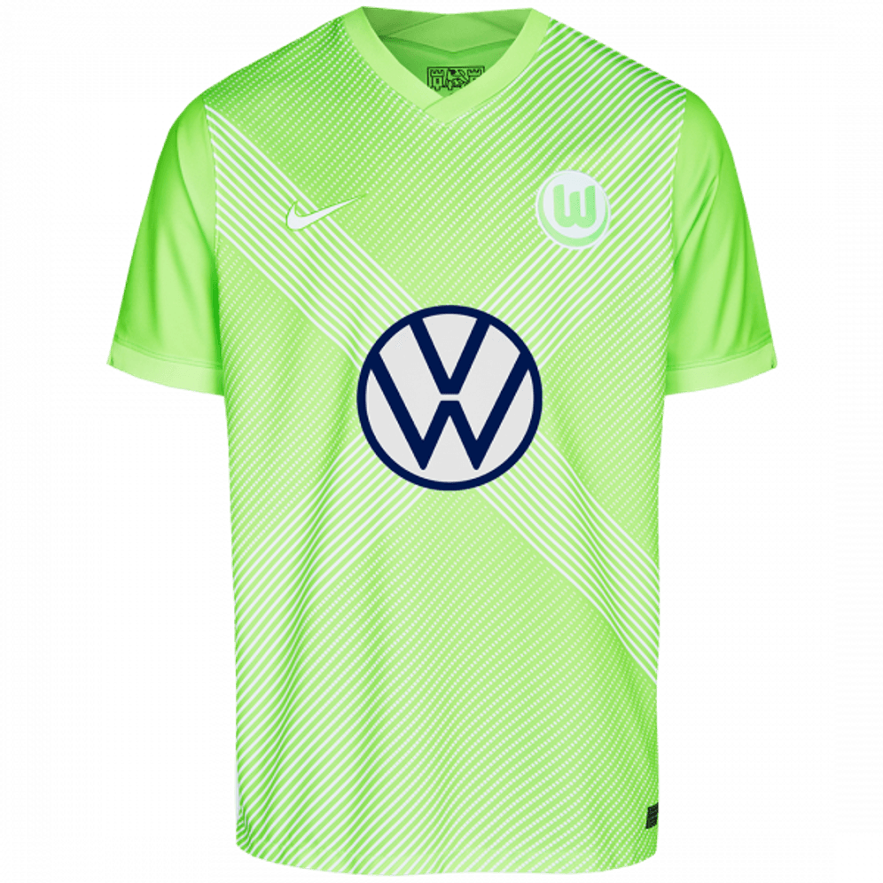 Der VfL Wolfsburg bleibt dagegen seiner (viel diskutierten) Tradition des "X" auf dem Heimtrikot treu. Einzig: Das vorher dunkle Grün ist einem helleren Ton gewichen, die beiden Streifen sind nun weiß.