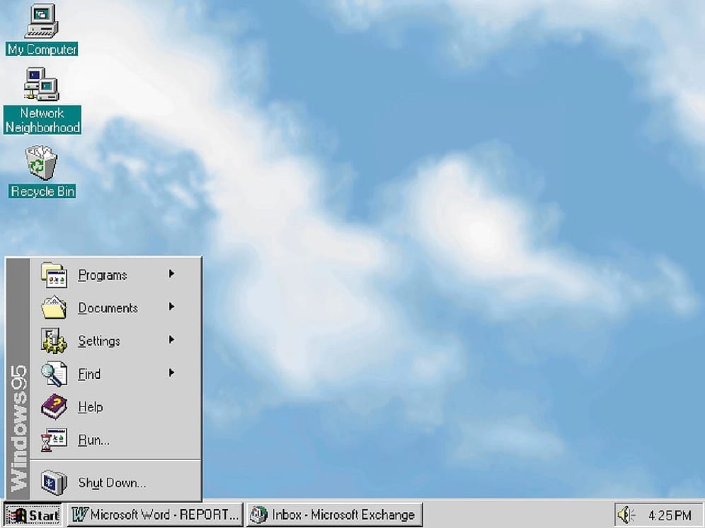 Das damals mit Windows 95 neu eingeführte Startmenü hat sich bis in die heutige Version hinein als Erfolgsmodell bewährt.