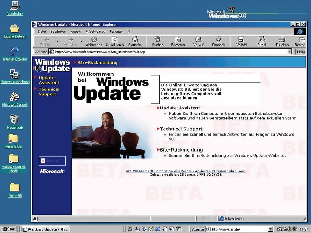 Und eine weitere, bis heute bekannte Neuerung fand sich in ihren Grundzügen in Windows 98: die Online-Updates für das Betriebssystem.