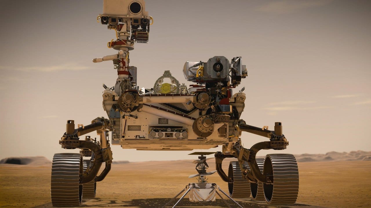Grafische Darstellung des NASA-Rover "Perseverance" auf der Marsoberfläche.