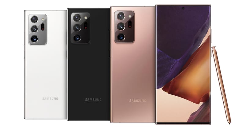 Samsung hat sein neues Flaggschiff für den Herbst 2020 vorgestellt: Das Samsung Galaxy Note 20. Das Spitzenmodell trägt den Namenszusatz "Ultra". Es kommt in den Farben Bronze, Schwarz und Weiß auf den Markt.