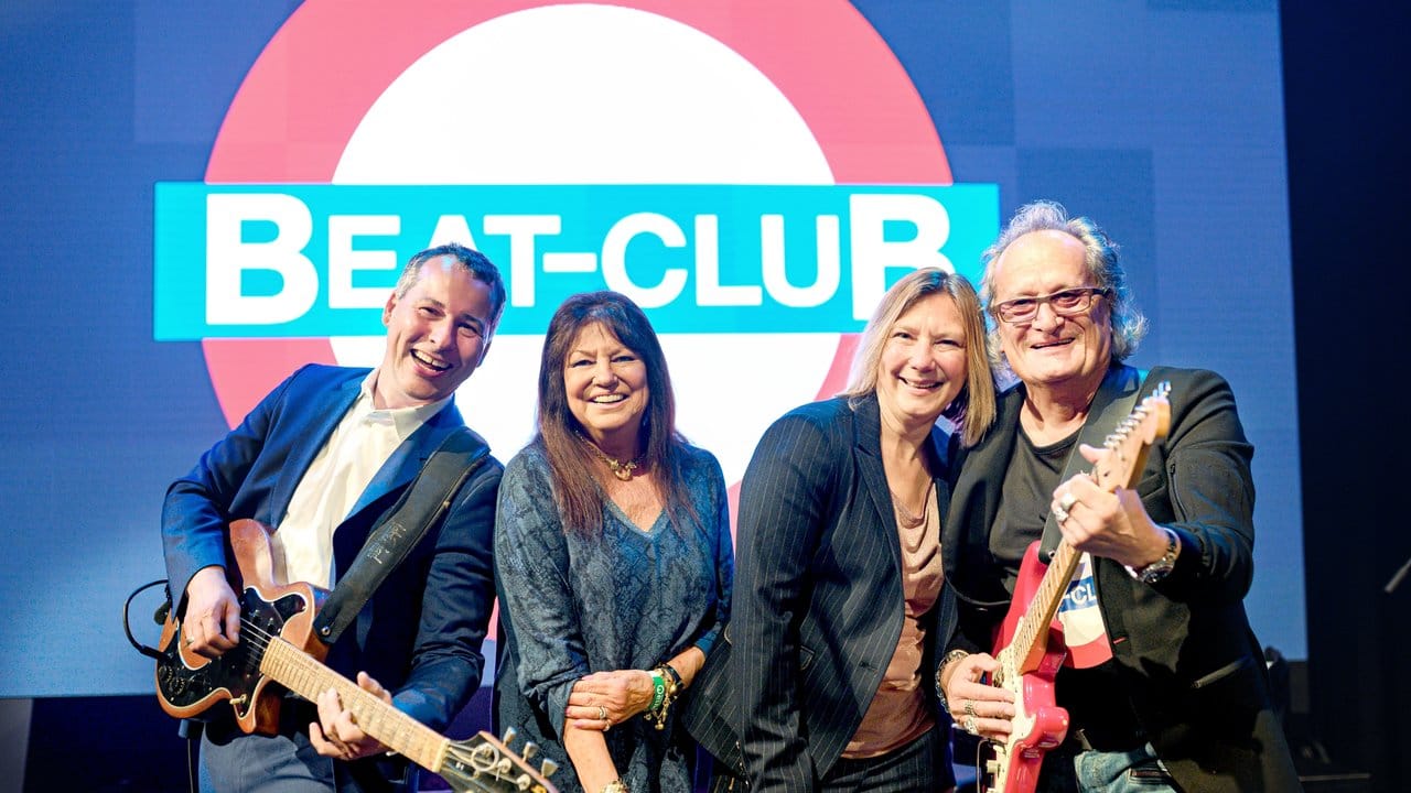 Jan Weyrauch (l-r), Programmdirektor von Radio Bremen, Uschi Nerke, ehemalige Beat-Club-Moderatorin, Yvette Gerner, Intendantin von Radio Bremen, und Jörg Sonntag, ehemaliger Beat-Club-Moderator (2019).