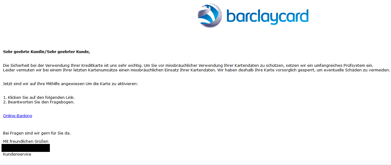 Auch Kunden des Zahlungsdienstleisters Barclay sind aktuell im Fokus von Phishing-Betrügern.