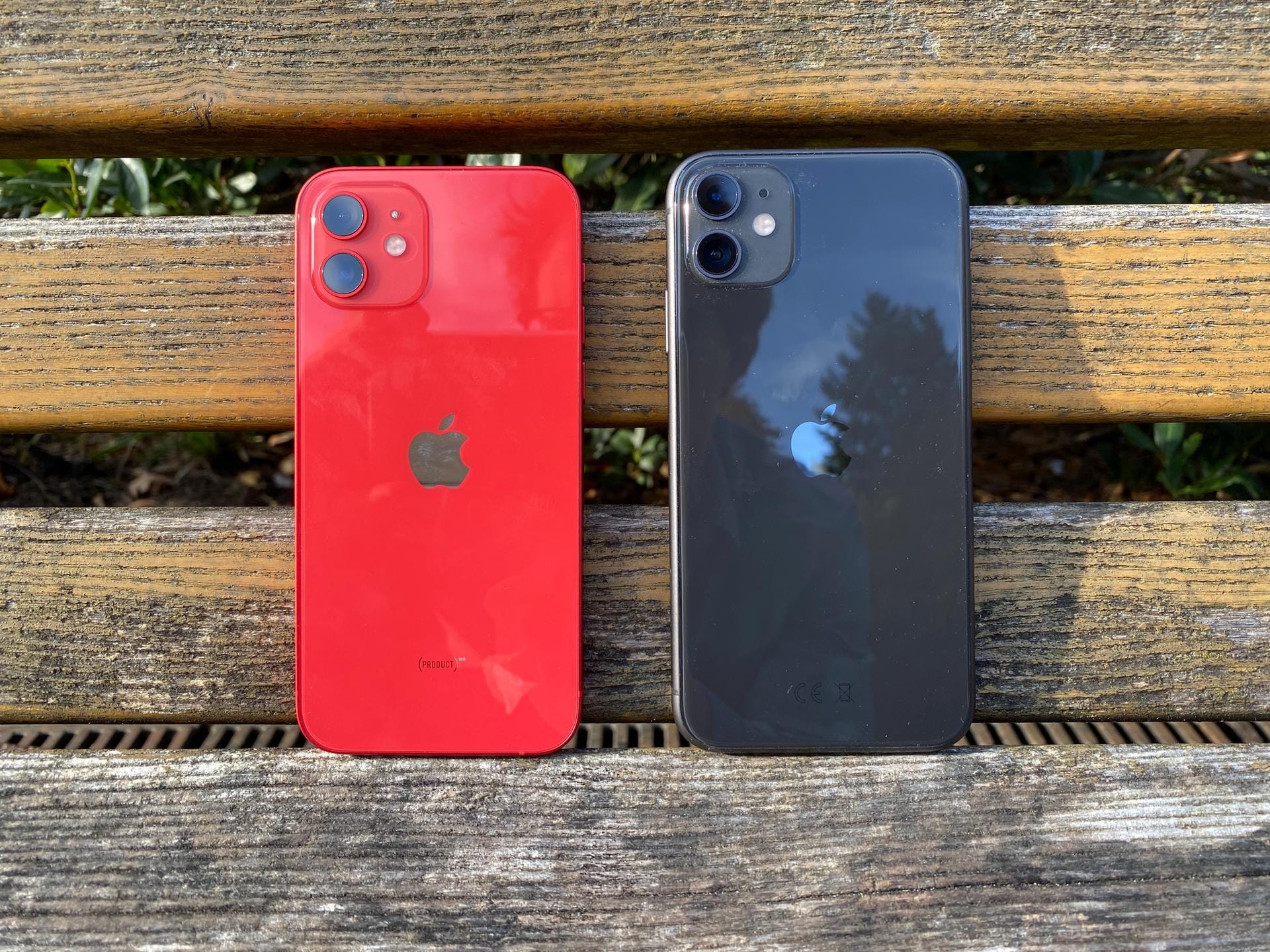 Hier sieht man das iPhone 12 (links) und dessen Vorgänger, das iPhone 11, nebeneinander.