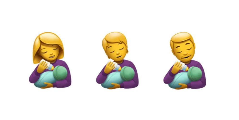 Neu ist auch, dass ein männlicher Emoji ein Baby füttert – und zwar mit Flasche. Eine Frau mit Flasche gibt es natürlich auch.