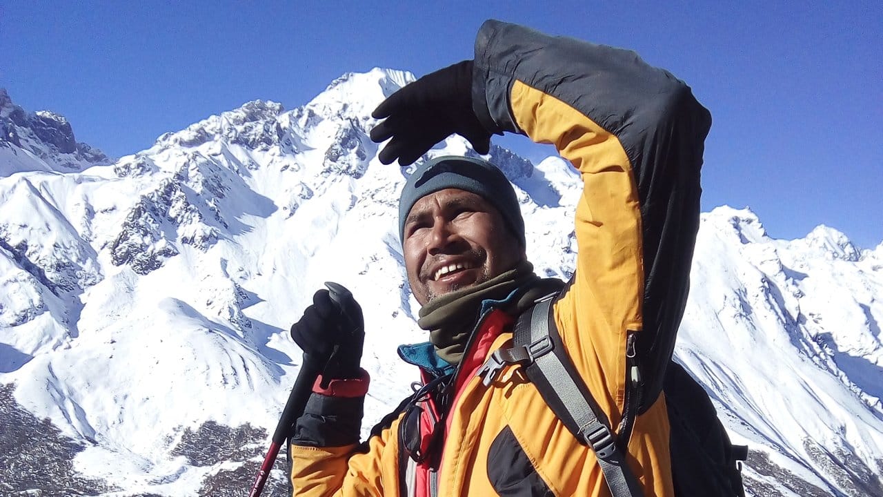 Khim Lal Gautam auf der Mission zur Messung der Höhe des Mount Everest.