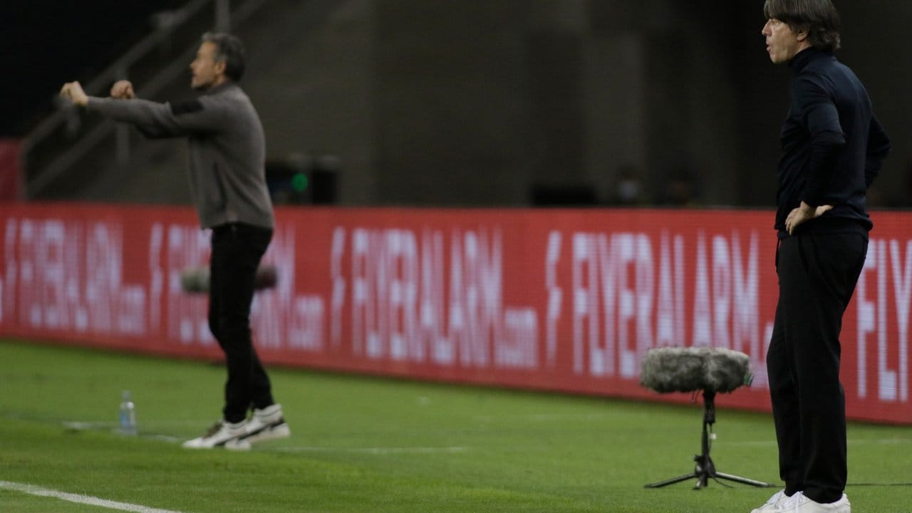 Körpersprache: Während Spaniens Trainer sich körperlich verausgabt wirkt Bundestrainer Joachim Löw (r) lethargisch. Körpersprache: Während Spaniens Trainer sich körperlich verausgabt wirkt Bundestrainer Joachim Löw (r) lethargisch.