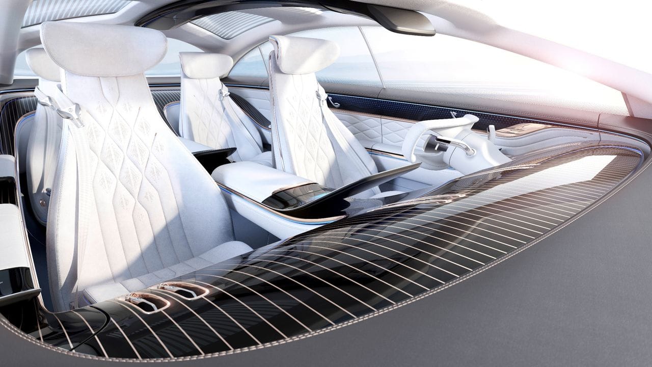 Neue Wohnlandschaften: Futuristische Autos wie etwa die Studie zum neuen Mercedes EQS verwenden auch neue Materialien im Innnenraum. Neue Wohnlandschaften: Futuristische Autos wie etwa die Studie zum neuen Mercedes EQS verwenden auch neue Materialien im Innnenraum.