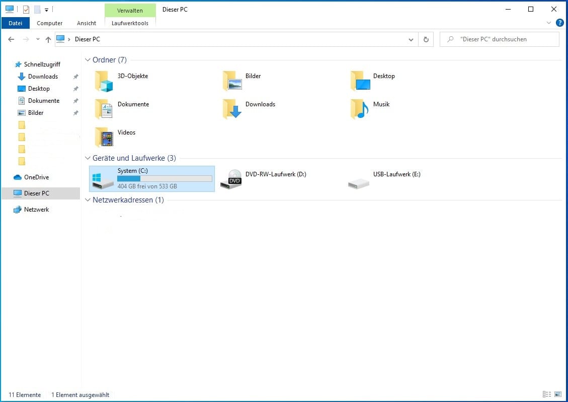 Der Laufwerk-Scan lässt sich zum Beispiel über den Windows-Explorer starten. Wählen Sie den zu überprüfenden Datenträger mit Rechtsklick aus – das kann auch eine externe Festplatte sein.