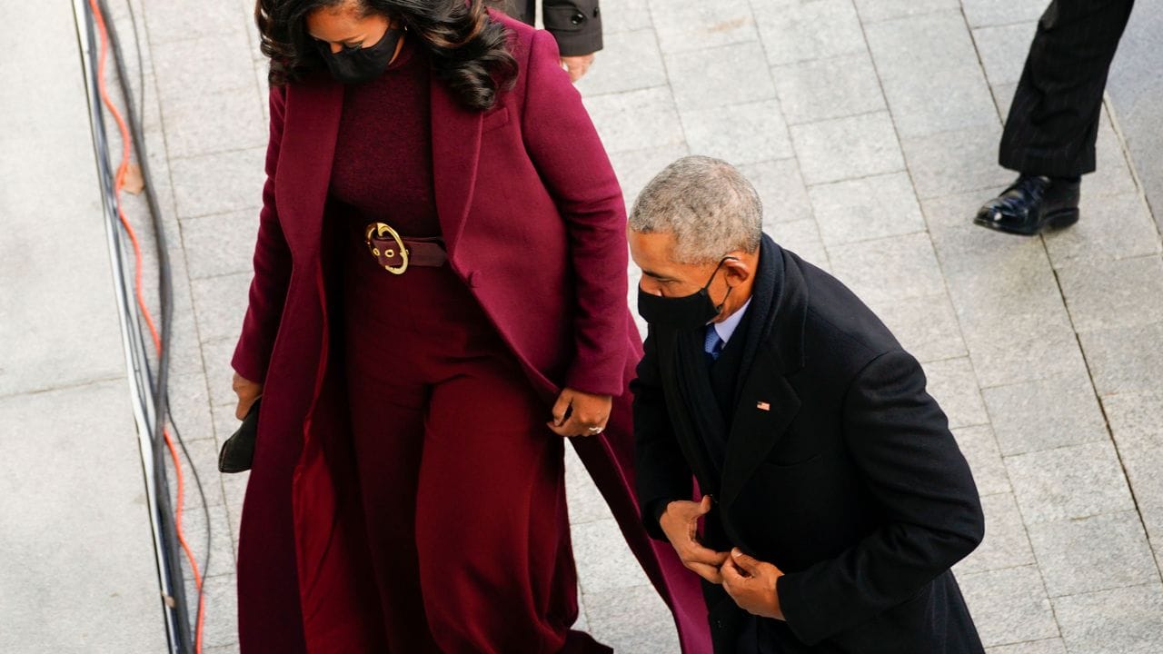 Der ehemalige US-Präsident Barack Obama und seine Frau Michelle auf dem Weg zur Amtseinführung von Joe Biden.