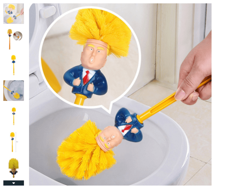 Wo wir gerade im Badezimmer sind: Unter dem Hersteller-Motto "Make Toilet Great Again" gibt es diese formschöne Klobürste zu kaufen, die verblüffende Ähnlichkeit mit einem ehemaligen US-Präsidenten hat.