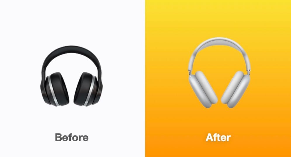 Geändert hat Apple auch das Emoji für Kopfhörer. Zeigte das bisher schwarze Kopfhörer, ähnelt das aktuelle Modell nun den neuen AirPods Max.