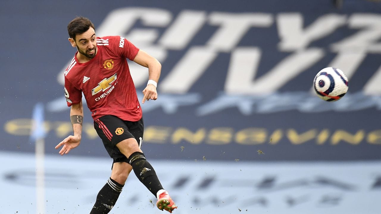 United-Torschütze des frühen 1:0 in der zweiten Spielminute: Bruno Fernandes. United-Torschütze des frühen 1:0 in der zweiten Spielminute: Bruno Fernandes.
