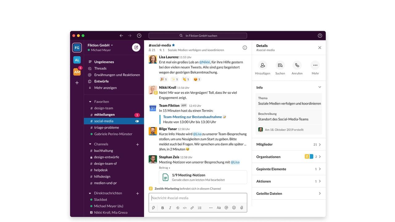 Für einen ersten kreativen Austausch reicht schon das Einrichten eines Channels in Chat-Programmen wie etwa Slack (im Bild).