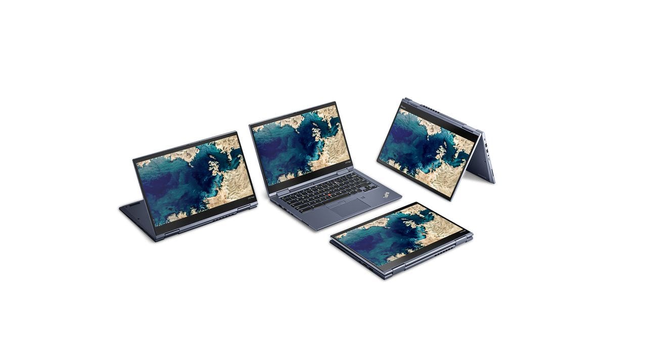 Notebook, Tablet, Standbildschirm, Zelt: Chromebooks wie das Thinkpad C13 Yoga Chromebook haben entsprechende Scharniere für mehr als einen Anwendungsfall.