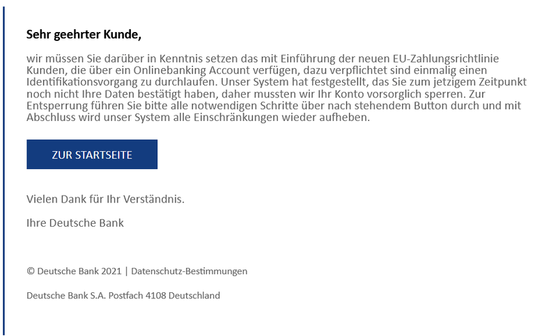 Es gilt: Klicken Sie nie auf Links in Mails, die Sie unerwartet erhalten.