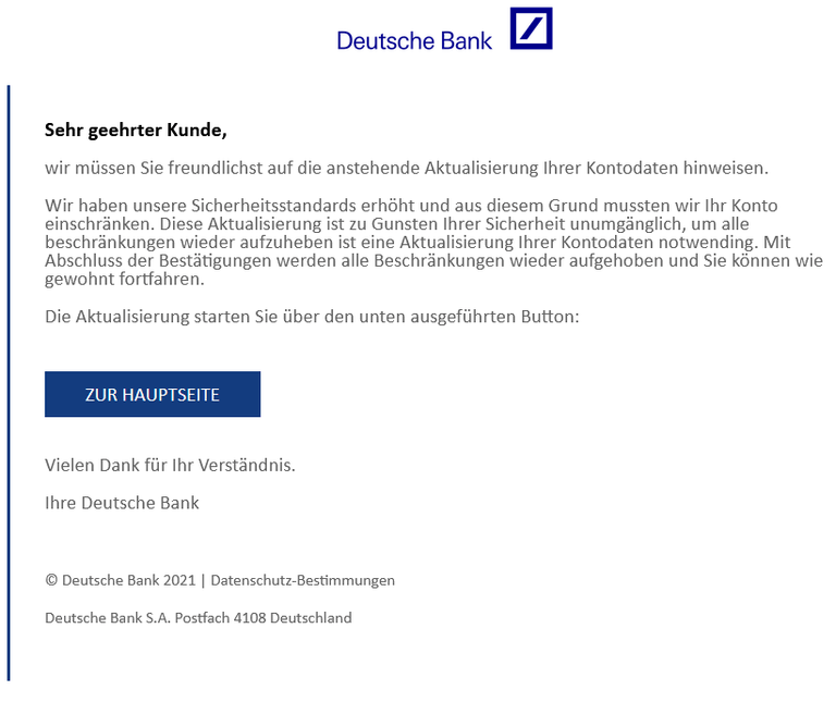 Neben Sparkassenkunden sind auch Kunden der Deutschen Bank aktuell im Visier von Kriminellen.