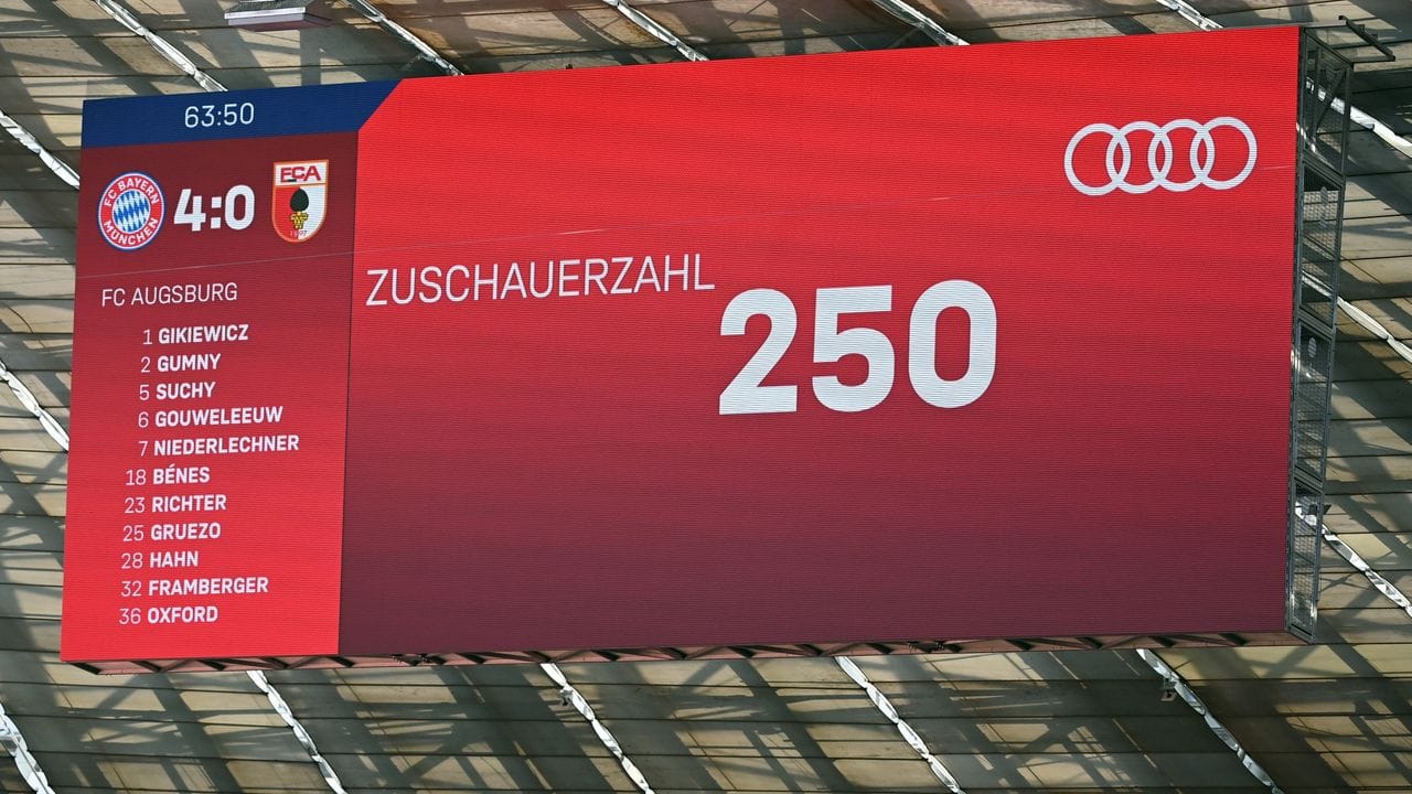 In der Münchner Allianz-Arena wird die Zuschauerzahl auf der Anzeigentafel präsentiert.