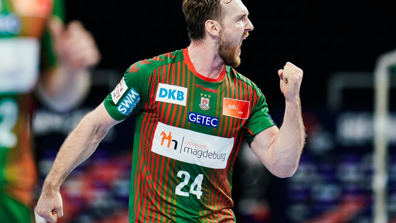 Magdeburgs Christian O'Sullivan jubelt über ein Tor. Magdeburgs Christian O'Sullivan jubelt über ein Tor.