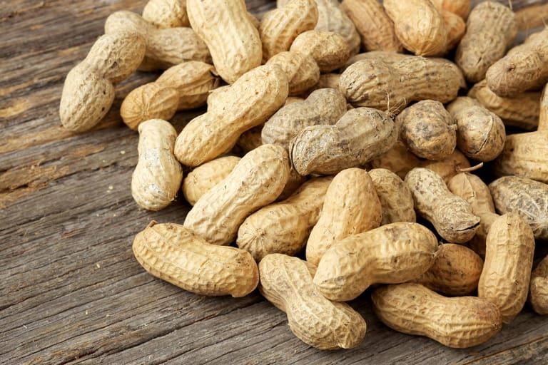 Als pflanzliche Eiweißquelle eignen sich Erdnüsse. Sie enthalten 26 Gramm Proteine auf 100 Gramm. Greifen Sie am besten zu ungerösteten und ungesalzenen Erdnüssen oder Erdnussmus.
