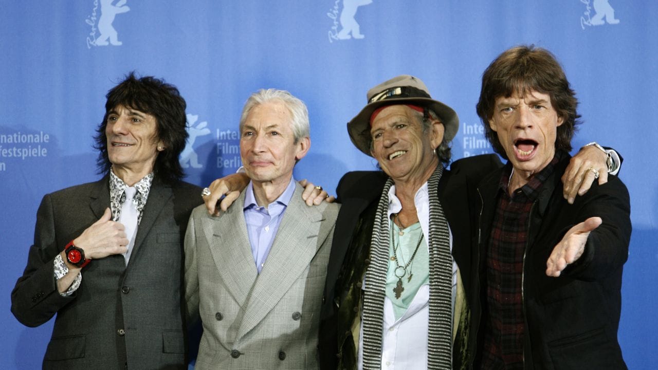 Ron Wood (l-r), Charlie Watts, Keith Richards und Mick Jagger auf der Berlinale 2008.