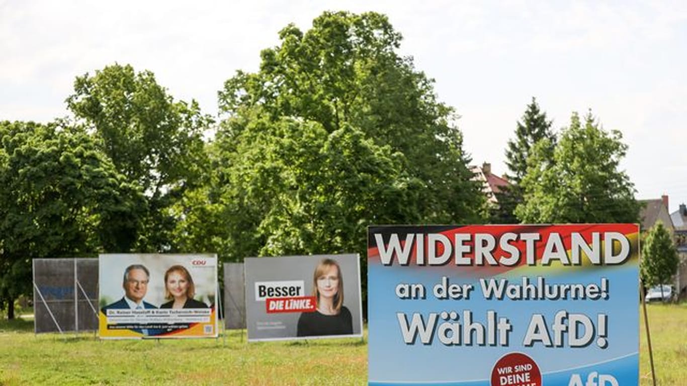 Wahlplakate von CDU, der Linken und AfD werben um Stimmen.