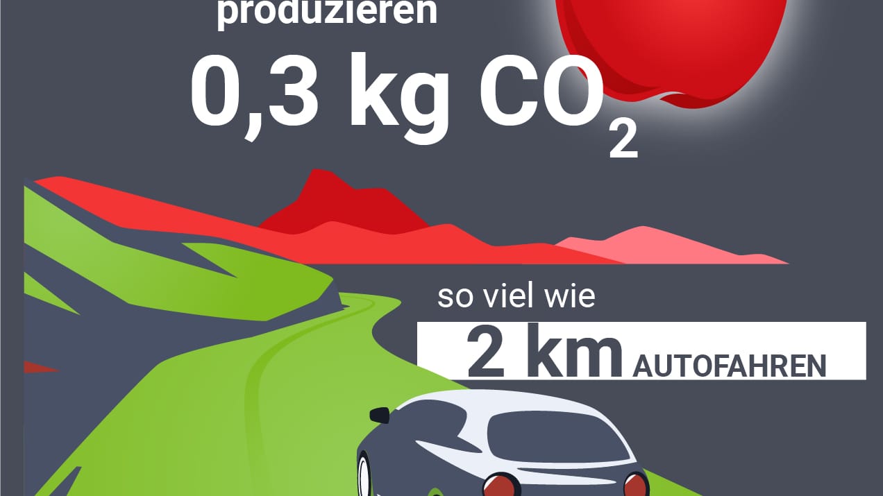 Nicht nur Kalorien stecken in Lebensmitteln, sondern auch jede Menge Treibhausgase. Bisher gibt es für Wurst, Käse und Co. aber noch kein Klimalabel, das zeigt, wieviel CO2 auf dem Teller landet. Dabei könnte man sich damit schon beim Einkaufen im Supermarkt für klimafreundlichere Produkte entscheiden. Kaufen Sie Äpfel aus Ihrer Region, hat das beispielsweise nur eine ganz geringe Auswirkung auf die Erderwärmung.