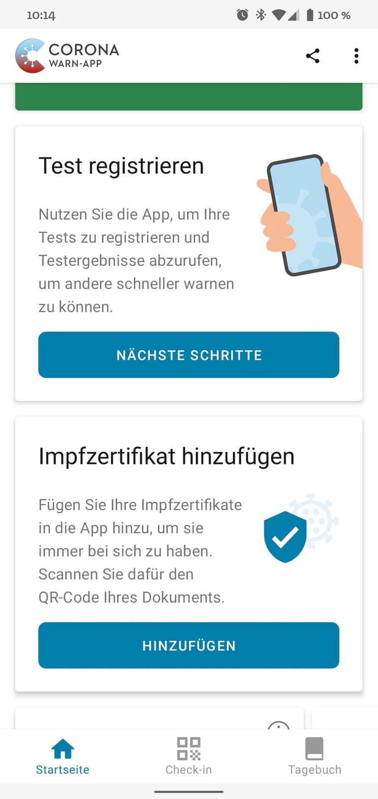 Die Funktion findet sich auf der Startseite der App unter "Impfzertifikat hinzufügen". Klickt man darauf, startet der QR-Code-Scanner.