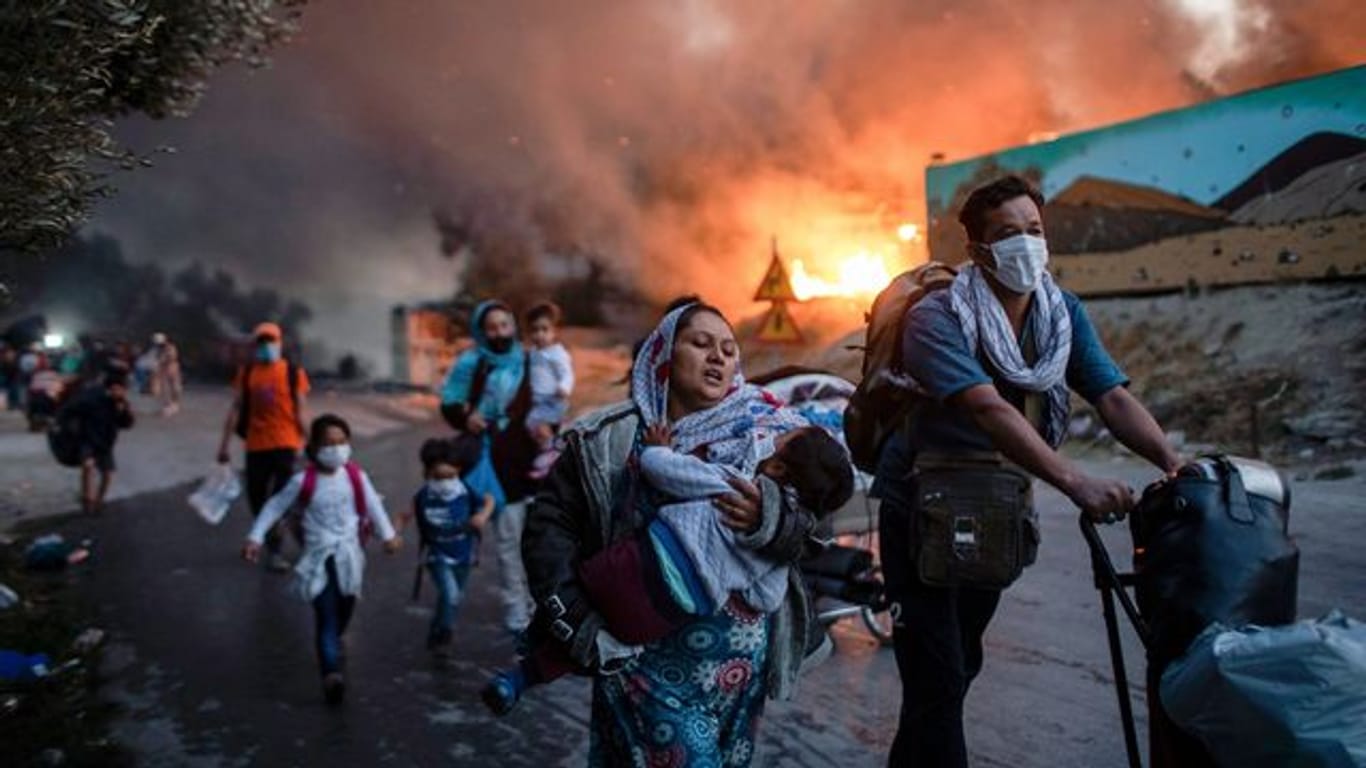 Der Brand im Flüchtlingslager Moria im September 2020.