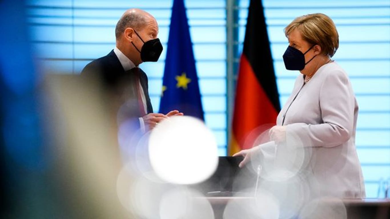 Kanzlerin Angela Merkel und Finanzminister Olaf Scholz im Kanzleramt.