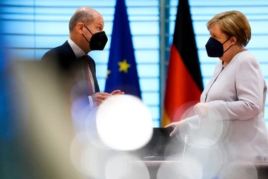 Kanzlerin Angela Merkel und Finanzminister Olaf Scholz im Kanzleramt.