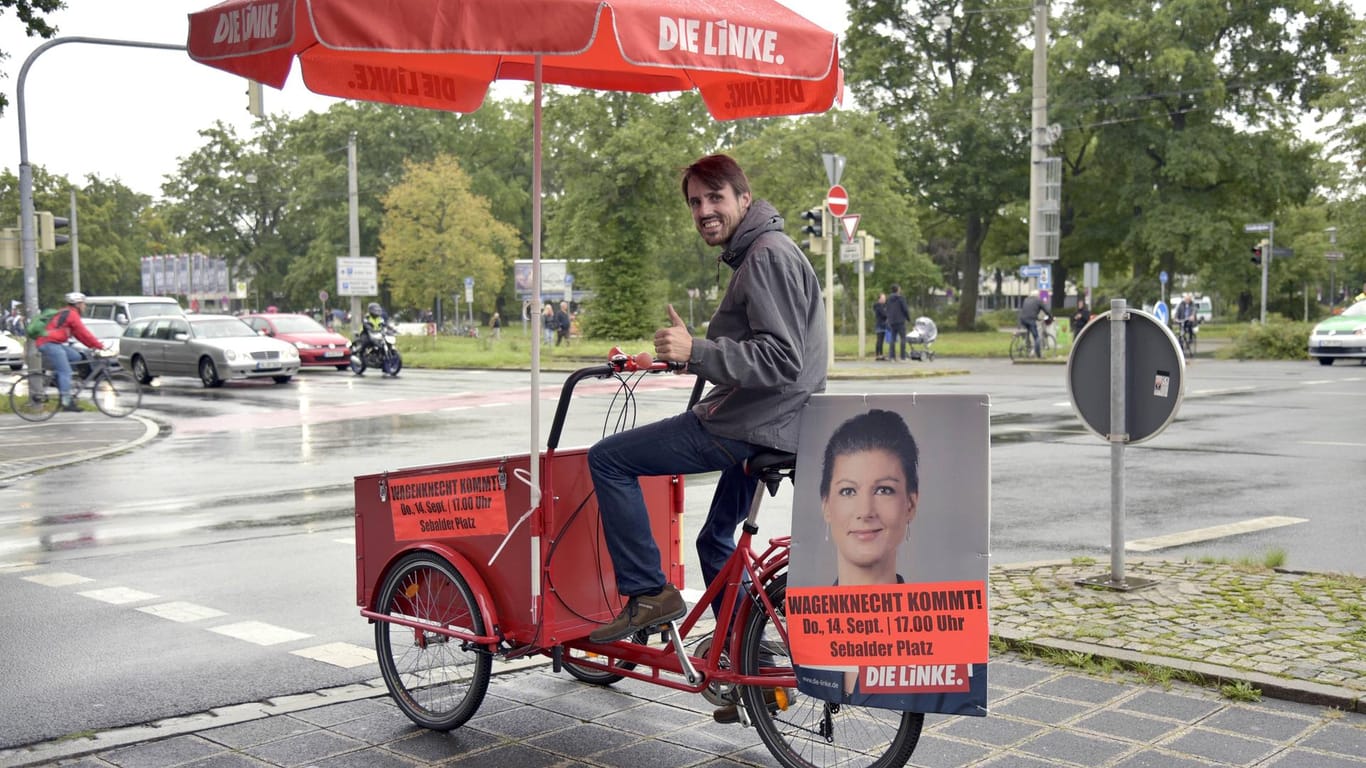 Titus Schüller bei einer Wahlkampfveranstaltung der Partei die Linke vor der letzten Bundestagswahl (Archivbild).