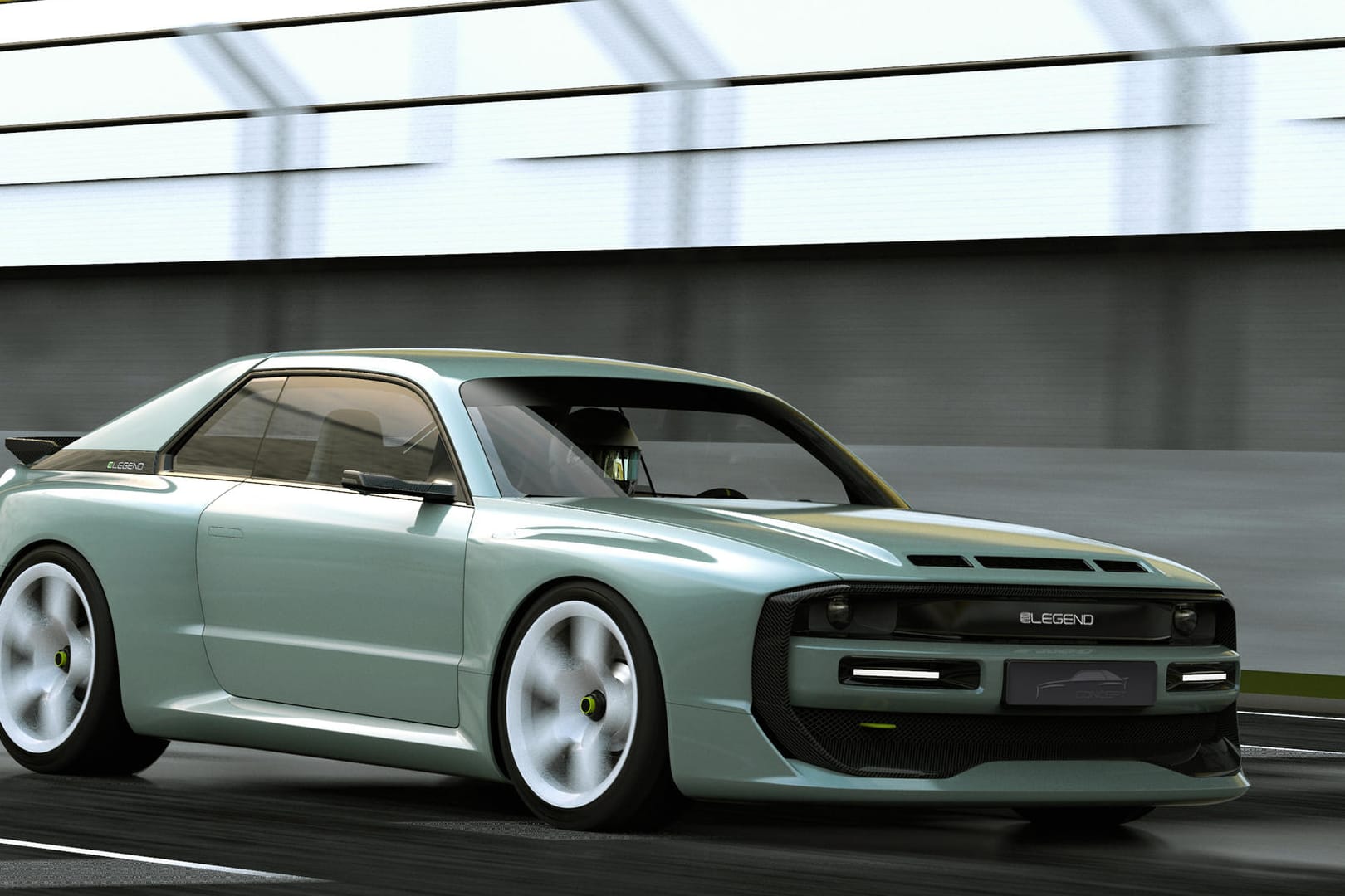 E-Legend: Die vier Audi-Ringe darf er nicht tragen. Darüber hinaus ist er aber unverkennbar an den Sport Quattro angelehnt.