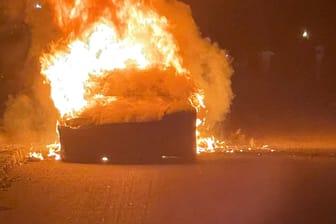Neues Tesla-Modell in Flammen: Der Wagen soll direkt nach dem Anrollen Feuer gefangen haben.